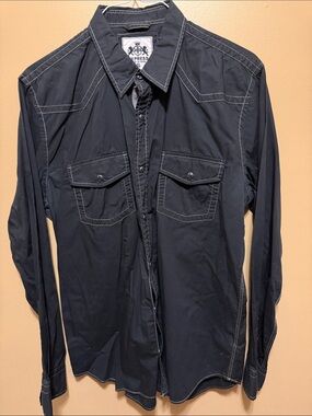 Express Black Button-Down Shirt with Contrast Stitching